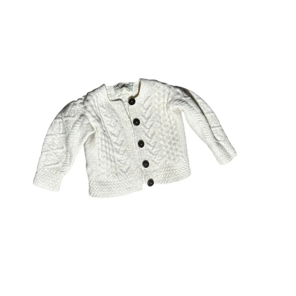 Aran Sweater Market Kids Wool Cable Knit Cardigan Made in Ireland Size M